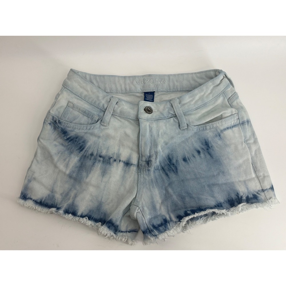 Arizona Jean Co Women‎ Blue Tie Dye Denim Shorts Raw Hem Size 1